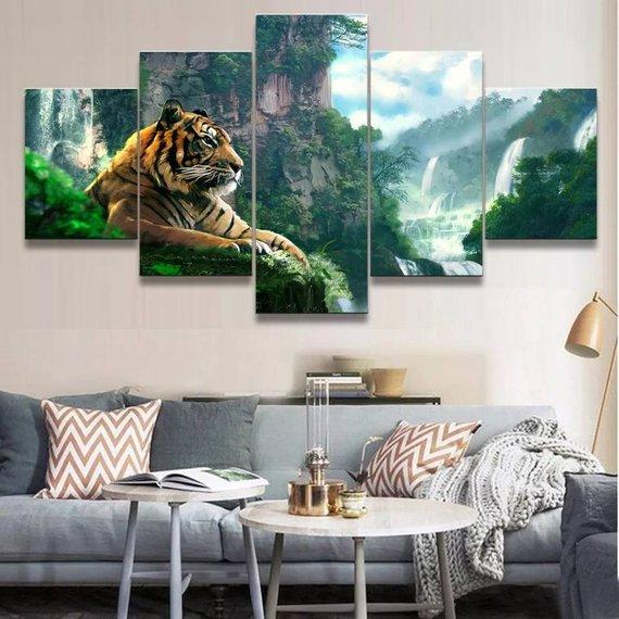Tiger 4 - Animal 5 Panel Canvas Art Wall Decor Tiger 4 - Animal 5 Panel Canvas Art Wall Decor