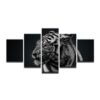 Tiger Black White - Animal 5 Panel Canvas Art Wall Decor