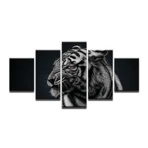 Tiger Black White - Animal 5 Panel Canvas Art Wall Decor