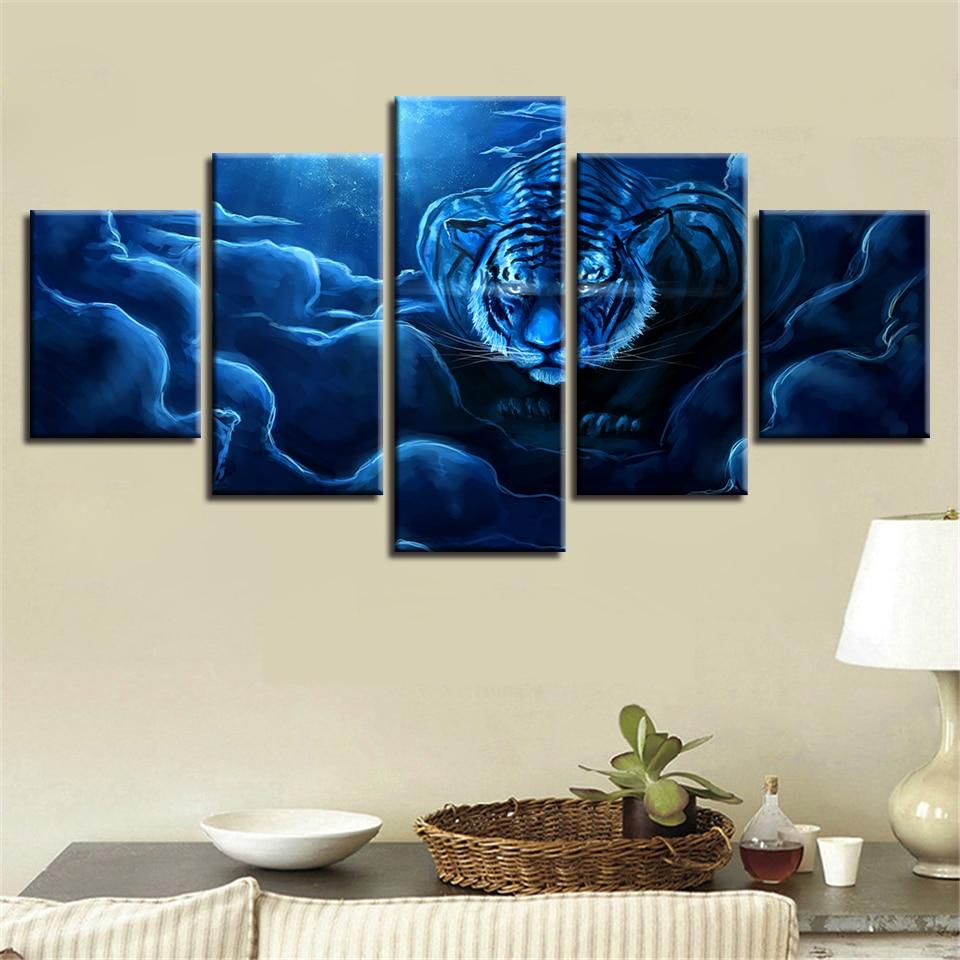 Tiger Night - Animal 5 Panel Canvas Art Wall Decor Tiger Night - Animal 5 Panel Canvas Art Wall Decor
