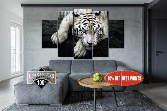 Tiger Savannah - Animal 5 Panel Canvas Art Wall Decor Tiger Savannah - Animal 5 Panel Canvas Art Wall Decor