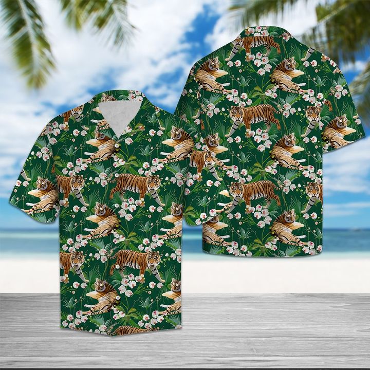 Tiger Tropical Forest Hawaiian Shirt Summer Button Up Tiger Tropical Forest Hawaiian Shirt Summer Button Up