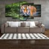 Tiger in the Water 5 - Animal 5 Panel Canvas Art Wall Decor