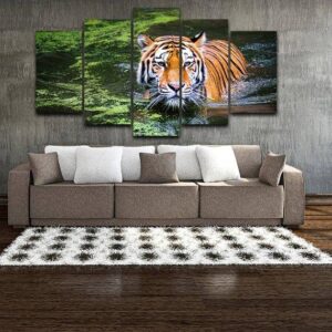 Tiger in the Water 5 - Animal 5 Panel Canvas Art Wall Decor