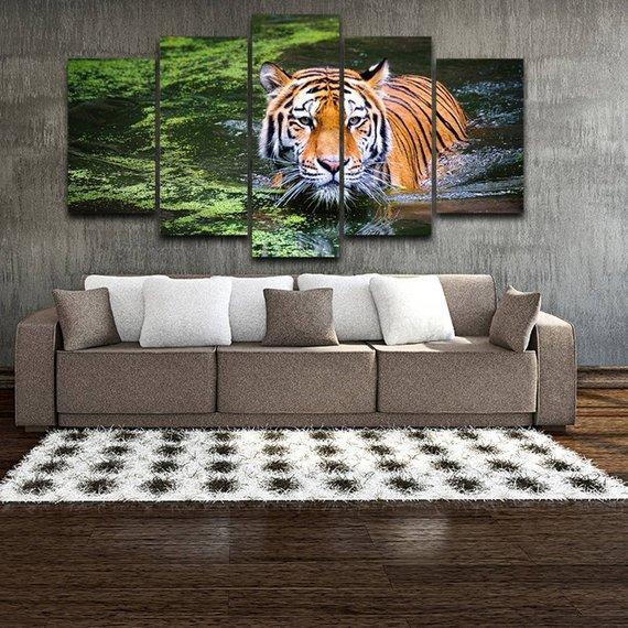 Tiger in the Water 5 - Animal 5 Panel Canvas Art Wall Decor Tiger in the Water 5 - Animal 5 Panel Canvas Art Wall Decor