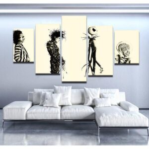Tim Burton World - Cartoon 5 Panel Canvas Art Wall Decor