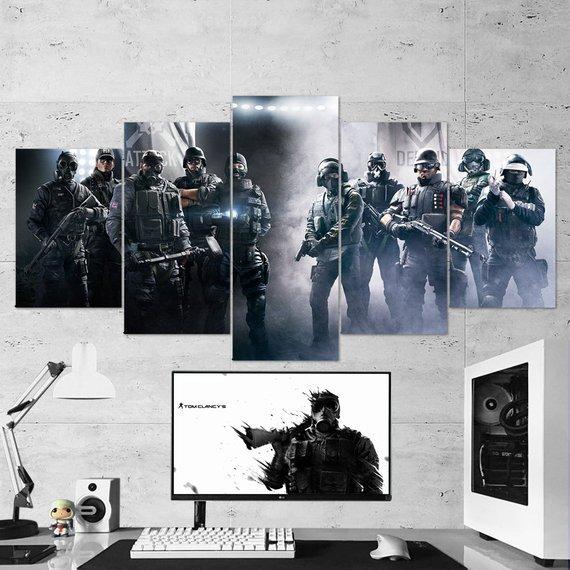 Tom Clancys Rainbow Six Siege Operators Shooter - Army 5 Panel Canvas Art Wall Decor Tom Clancys Rainbow Six Siege Operators Shooter - Army 5 Panel Canvas Art Wall Decor