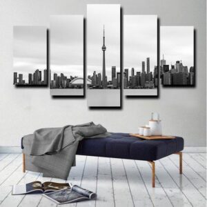 Toronto Black And White Skyline - Nature 5 Panel Canvas Art Wall Decor