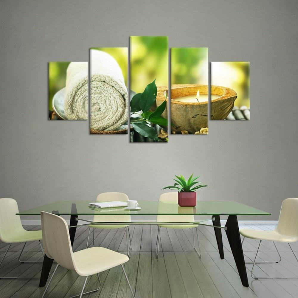 Towel Leaf Candle - Nature 5 Panel Canvas Art Wall Decor Towel Leaf Candle - Nature 5 Panel Canvas Art Wall Decor
