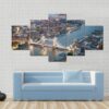 Tower Bridge At Dusk With Beautiful City Skyline - Nature 5 Panel Canvas Art Wall Decor