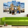 Tower Bridge In London At Night - Nature 5 Panel Canvas Art Wall Decor