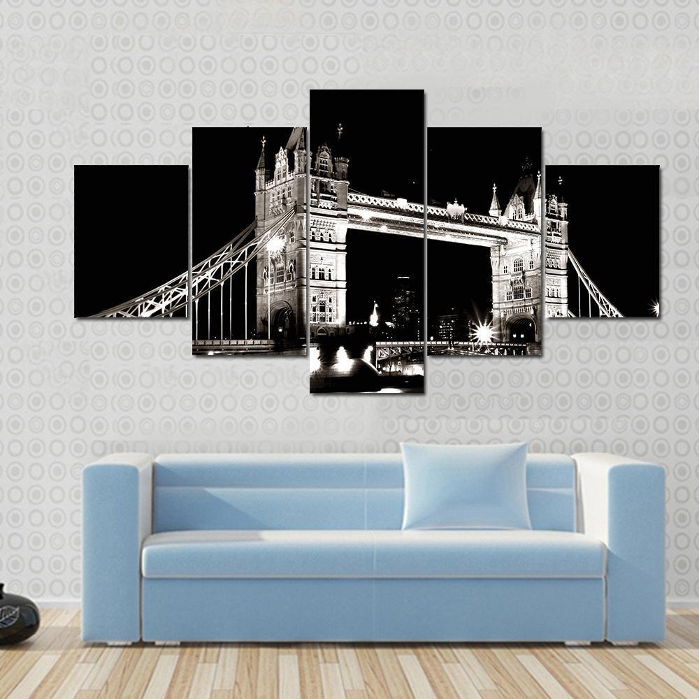 Tower Bridge In London In Night View - Nature 5 Panel Canvas Art Wall Decor Tower Bridge In London In Night View - Nature 5 Panel Canvas Art Wall Decor