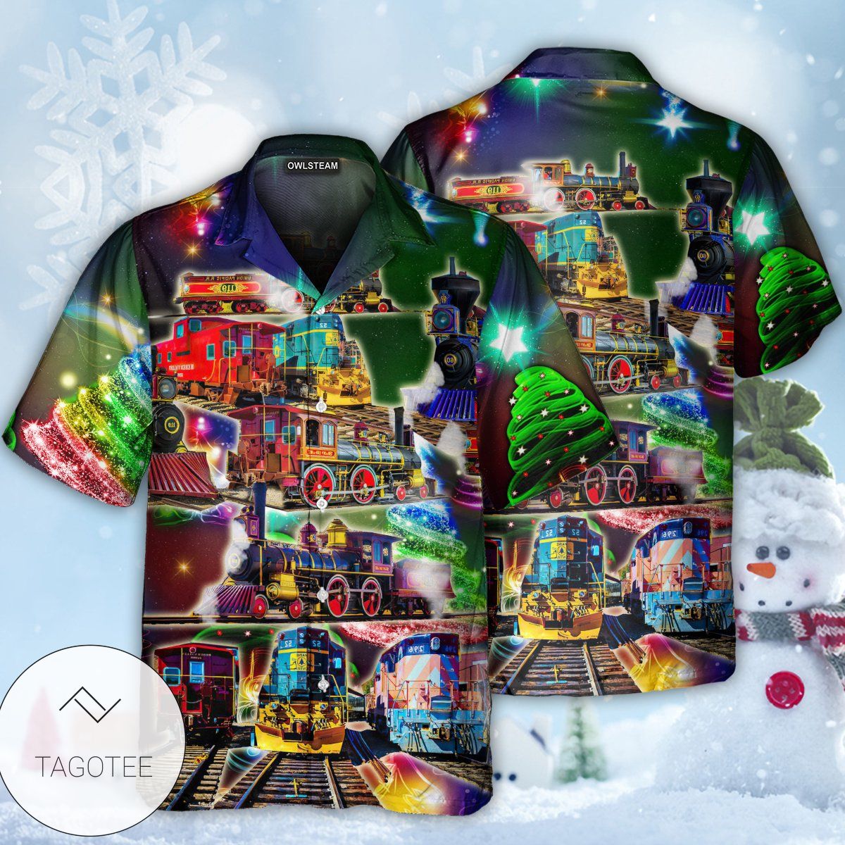 Train Merry Christmas Hawaiian Shirt- Tagotee Train Merry Christmas Hawaiian Shirt- Tagotee