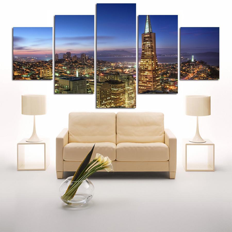 Transamerica Pyramid Of San Francisco - Nature 5 Panel Canvas Art Wall Decor Transamerica Pyramid Of San Francisco - Nature 5 Panel Canvas Art Wall Decor