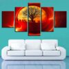 Tree And Soldier Red Sun - Army 5 Panel Canvas Art Wall Decor