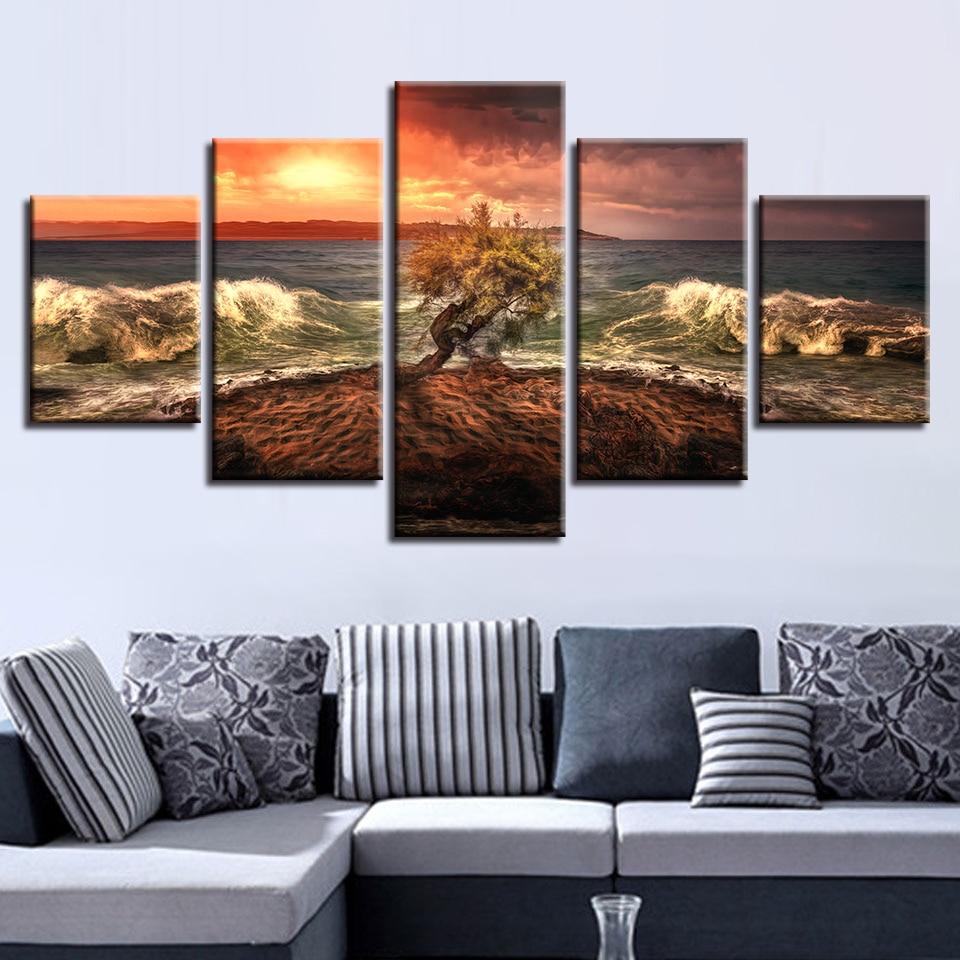 Tree Fierce Sea Water - Space 5 Panel Canvas Art Wall Decor Tree Fierce Sea Water - Space 5 Panel Canvas Art Wall Decor