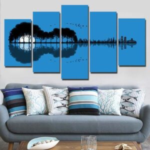 Tree Guitar Reflected In The Water - Nature 5 Panel Canvas Art Wall Decor