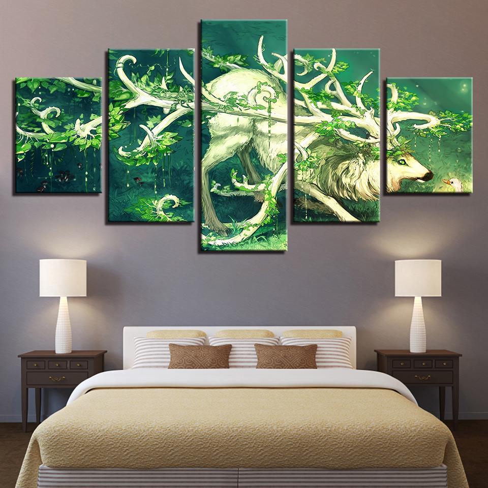 Tree Horned Elk Bucks - Animal 5 Panel Canvas Art Wall Decor Tree Horned Elk Bucks - Animal 5 Panel Canvas Art Wall Decor