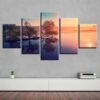 Tree Lake Sun - Nature 5 Panel Canvas Art Wall Decor