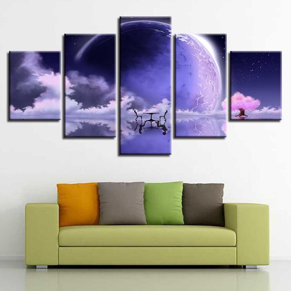 Tree Moon Planet - Space 5 Panel Canvas Art Wall Decor Tree Moon Planet - Space 5 Panel Canvas Art Wall Decor