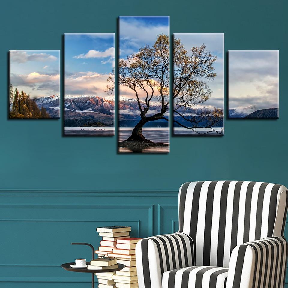 Tree Mountain Blue Sky White Cloud - Nature 5 Panel Canvas Art Wall Decor Tree Mountain Blue Sky White Cloud - Nature 5 Panel Canvas Art Wall Decor