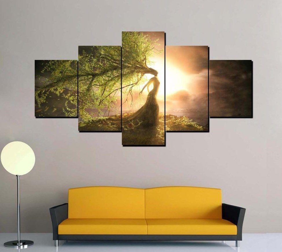Tree Of Life Woman Nature - Abstract 5 Panel Canvas Art Wall Decor Tree Of Life Woman Nature - Abstract 5 Panel Canvas Art Wall Decor