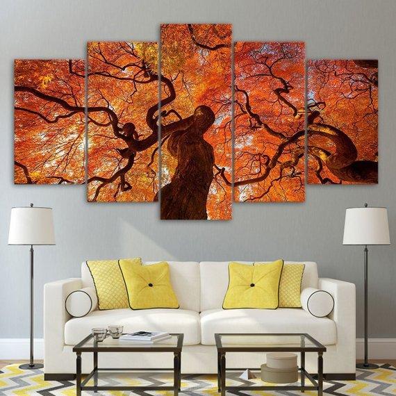 Tree Orange Tree - Nature 5 Panel Canvas Art Wall Decor Tree Orange Tree - Nature 5 Panel Canvas Art Wall Decor