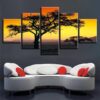 Tree Sunset 22 - Nature 5 Panel Canvas Art Wall Decor