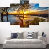 Tree Sunset Sunshine - Nature 5 Panel Canvas Art Wall Decor