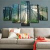 Trees Forest Sunshine - Nature 5 Panel Canvas Art Wall Decor