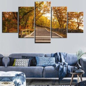 Trees Leafs Autumn - Nature 5 Panel Canvas Art Wall Decor