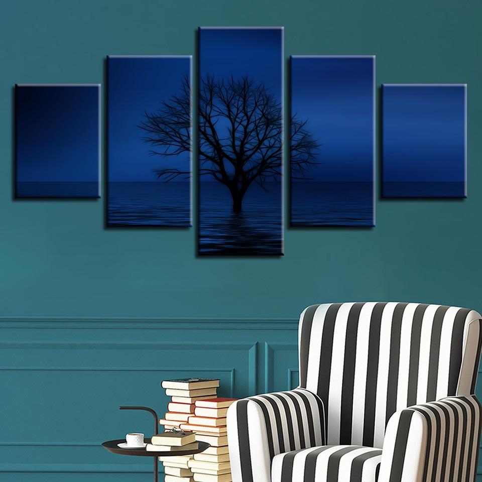 Trees Night - Nature 5 Panel Canvas Art Wall Decor Trees Night - Nature 5 Panel Canvas Art Wall Decor