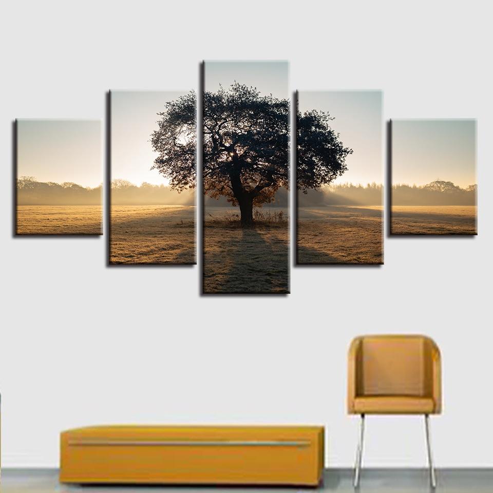 Trees Sunshine Scenery - Nature 5 Panel Canvas Art Wall Decor Trees Sunshine Scenery - Nature 5 Panel Canvas Art Wall Decor