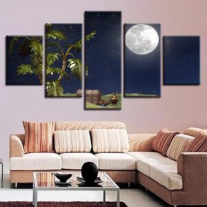Trees Treasure Box Moon Night - Nature 5 Panel Canvas Art Wall Decor