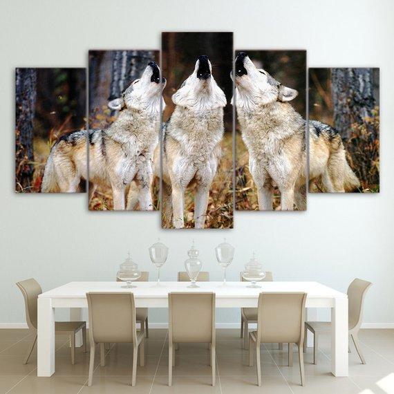 Trio Wolves 01 - Animal 5 Panel Canvas Art Wall Decor Trio Wolves 01 - Animal 5 Panel Canvas Art Wall Decor