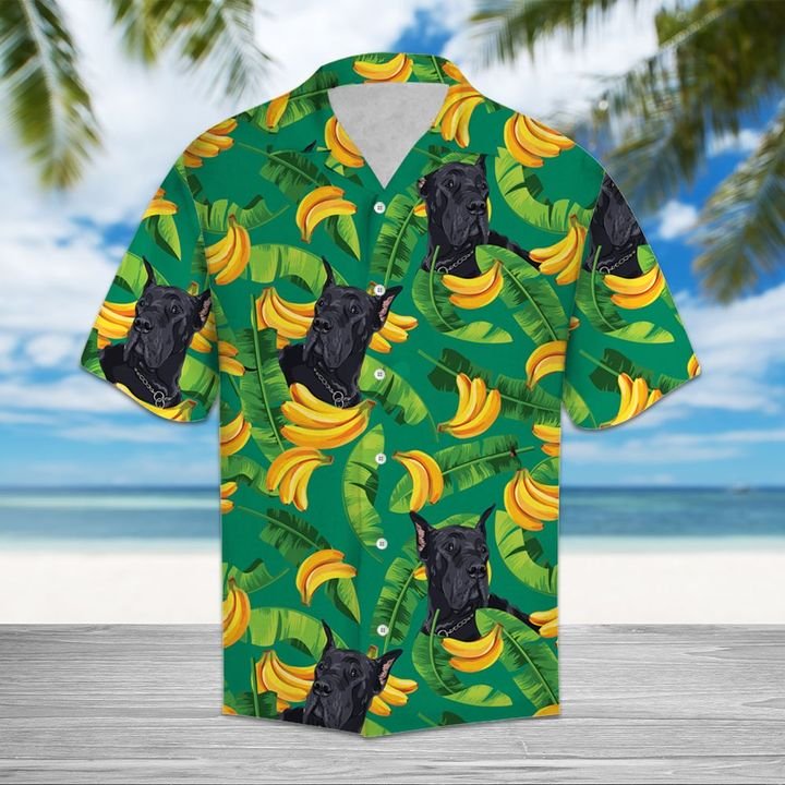 Tropical Banana Great Dane Hawaiian Shirt Summer Button Up Tropical Banana Great Dane Hawaiian Shirt Summer Button Up