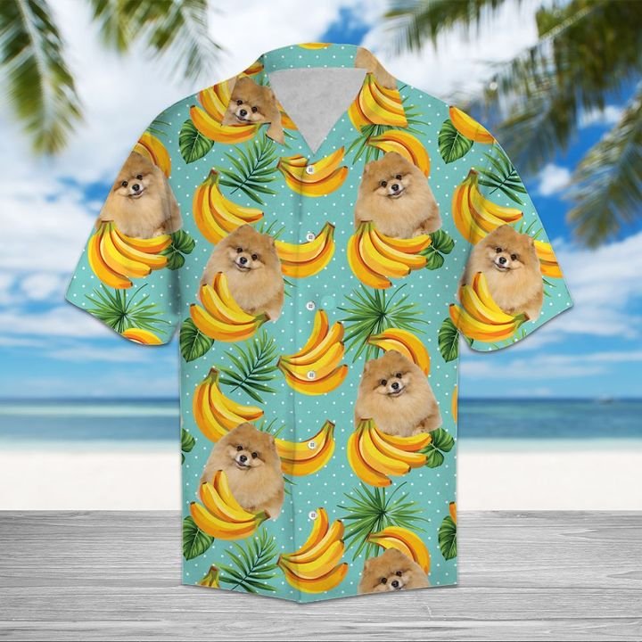 Tropical Banana Pomeranian Hawaiian Shirt Summer Button Up Tropical Banana Pomeranian Hawaiian Shirt Summer Button Up