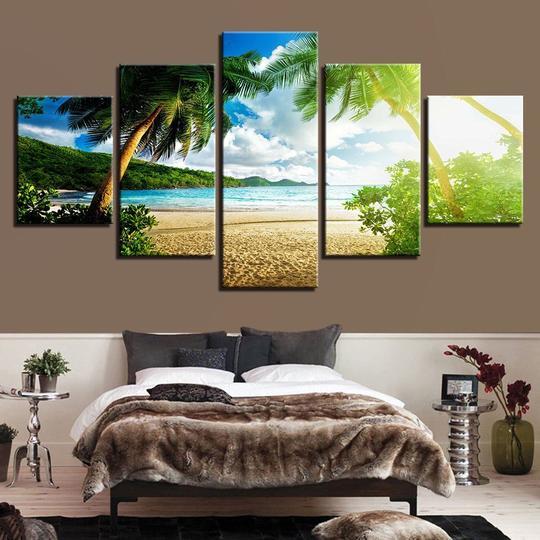 Tropical Beach Paradise - Ocean 5 Panel Canvas Art Wall Decor Tropical Beach Paradise - Ocean 5 Panel Canvas Art Wall Decor