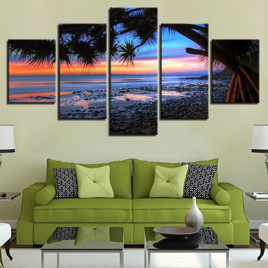 Tropical Beach Sunset - Space 5 Panel Canvas Art Wall Decor Tropical Beach Sunset - Space 5 Panel Canvas Art Wall Decor
