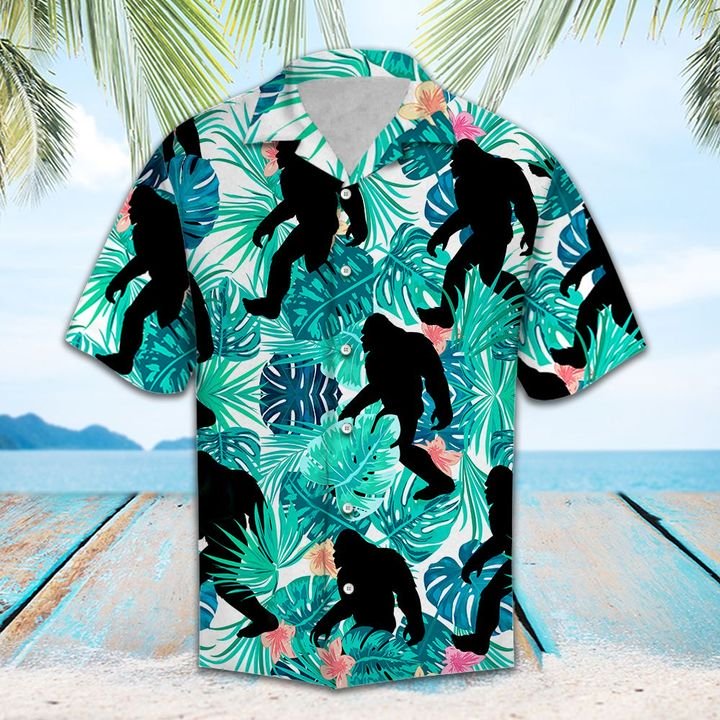 Tropical Bigfoot Hawaiian Shirt Summer Button Up Tropical Bigfoot Hawaiian Shirt Summer Button Up