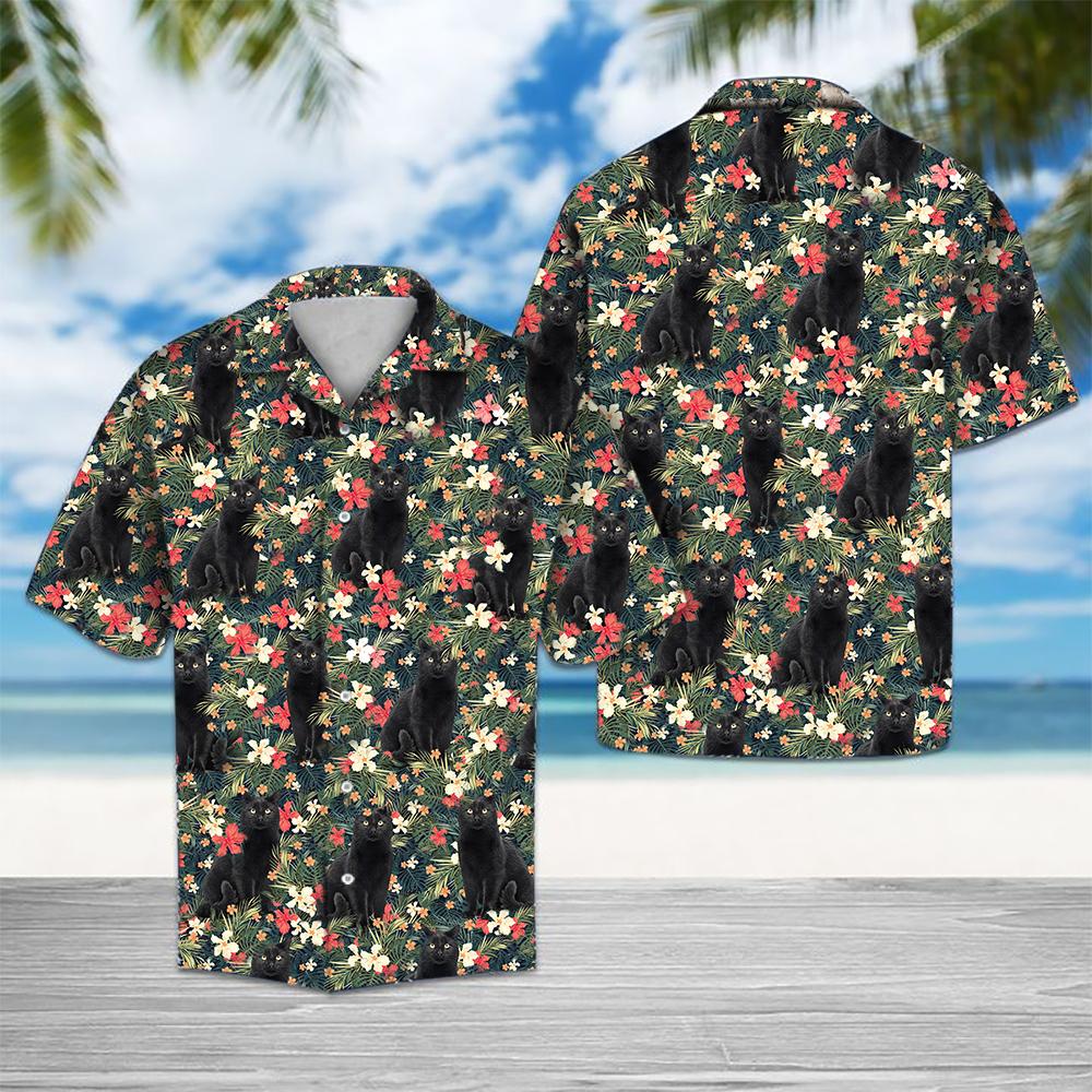Tropical Black Cat Hawaiian Shirt Summer Button Up Tropical Black Cat Hawaiian Shirt Summer Button Up