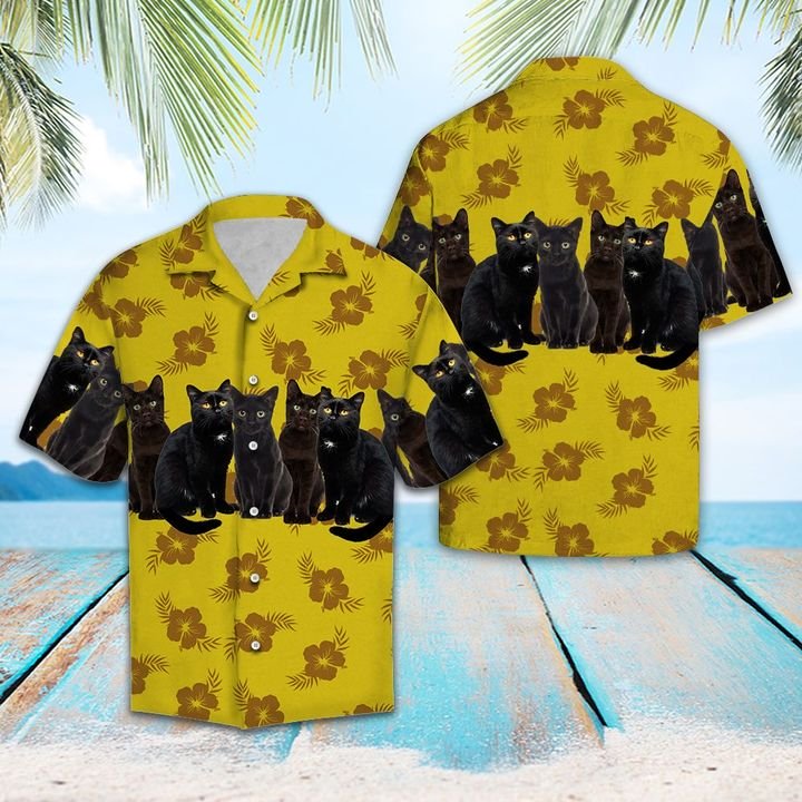 Tropical Black Cat Hawaiian Shirt Summer Button Up Tropical Black Cat Hawaiian Shirt Summer Button Up
