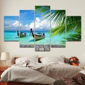 Tropical Boat 1 - Nature 5 Panel Canvas Art Wall Decor