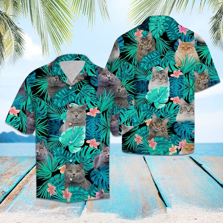 Tropical British Shorthair Hawaiian Shirt Summer Button Up Tropical British Shorthair Hawaiian Shirt Summer Button Up