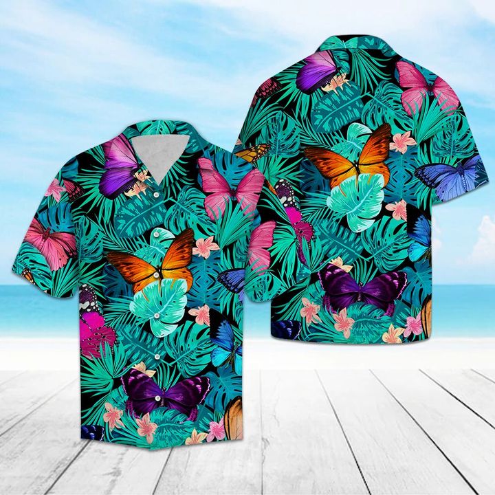 Tropical Butterfly Hawaiian Shirt Summer Button Up Tropical Butterfly Hawaiian Shirt Summer Button Up