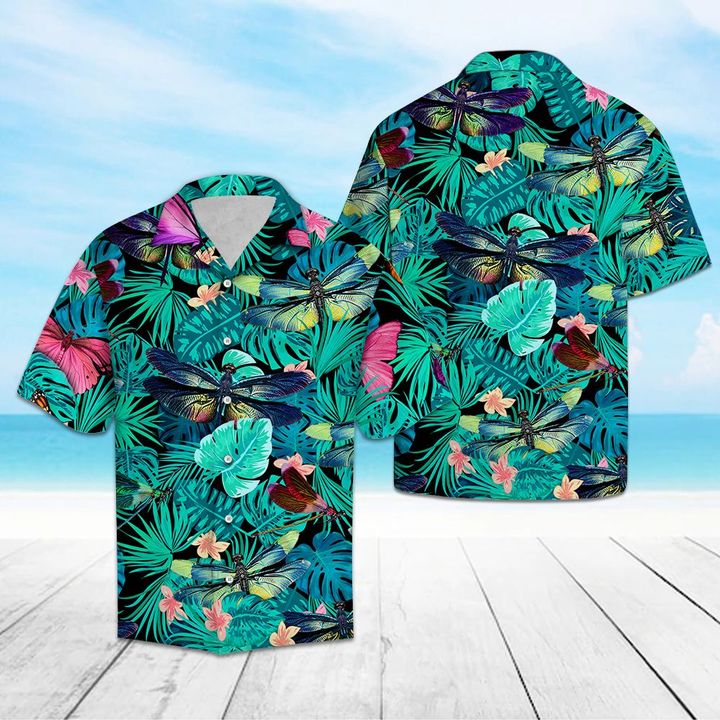 Tropical Dragonfly Hawaiian Shirt Summer Button Up Tropical Dragonfly Hawaiian Shirt Summer Button Up