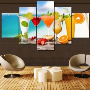 Tropical Drinks Bar Cocktails Liquor - Abstract 5 Panel Canvas Art Wall Decor