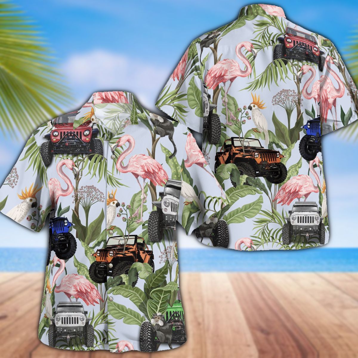 Tropical Flamingo Jeep Hawaiian Shirt Tropical Flamingo Jeep Hawaiian Shirt