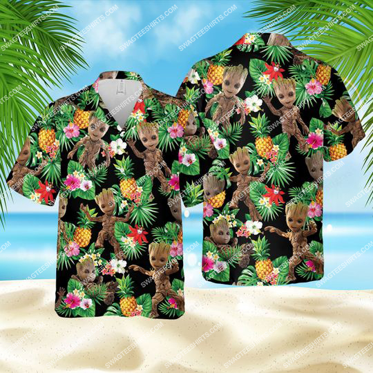 Tropical Floral Baby Groot All Over Print Hawaiian Shirt Tropical Floral Baby Groot All Over Print Hawaiian Shirt