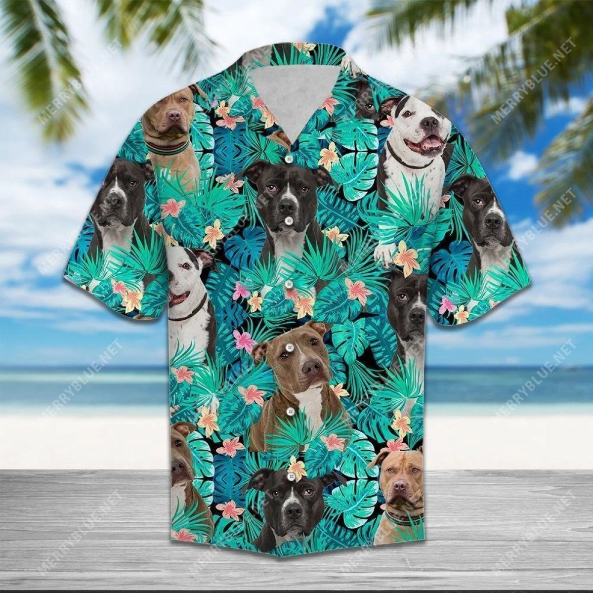 Tropical Flower Summer American Pit Bull All Over Printed Hawaiian Shirt Tropical Flower Summer American Pit Bull All Over Printed Hawaiian Shirt